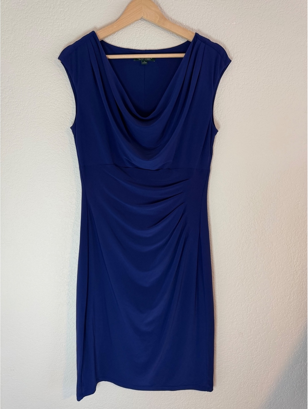 Lauren Ralph Lauren Cowl Neck Ruched Sheath Dress Royal Blue Size 12